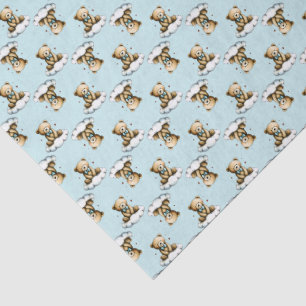 Cute Teddy Bear on a Cloud Blue Bow Tie Tissue Paper