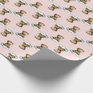 Cute Teddy Bear on a Cloud Pink Hair Bow Wrapping Paper