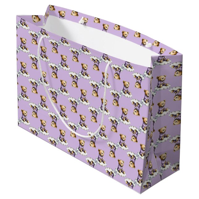 Cute Teddy Bear on a Cloud Purple PJs Large Gift Bag (Back Angled)
