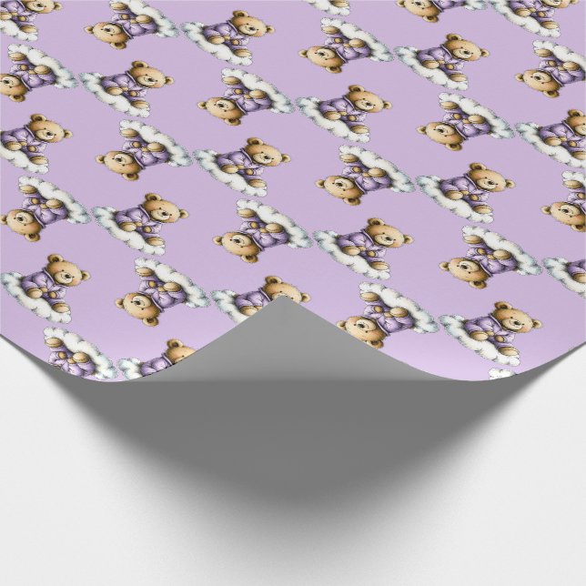 Cute Teddy Bear on a Cloud Purple PJs Wrapping Paper (Corner)