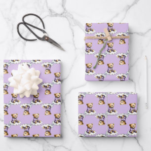Cute Teddy Bear on a Cloud Purple PJs Wrapping Paper Sheet