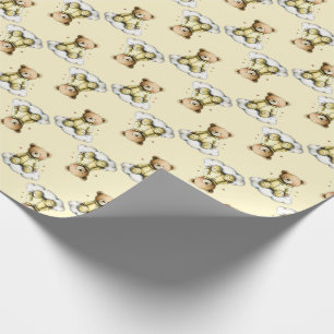 Cute Teddy Bear on a Cloud Yellow Hoodie Bodysuit Wrapping Paper