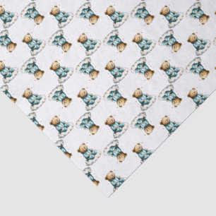 Cute Teddy Bear on a Fluffy Cloud Blue PJs Tissue Paper