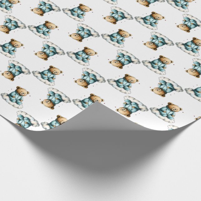 Cute Teddy Bear on a Fluffy Cloud Blue PJs Wrapping Paper (Corner)