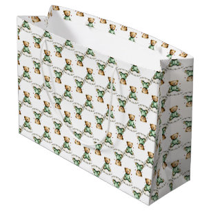 Cute Teddy Bear on a Fluffy Cloud Green PJs Large Gift Bag