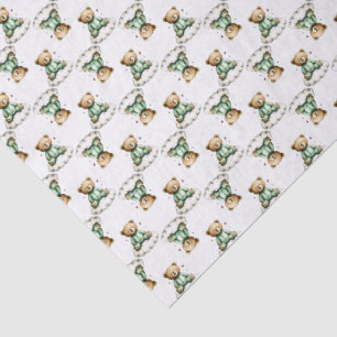 Cute Teddy Bear on a Fluffy Cloud Green PJs Tissue Paper