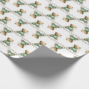 Cute Teddy Bear on a Fluffy Cloud Green PJs Wrapping Paper