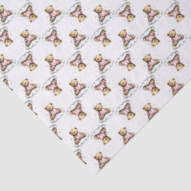 Cute Teddy Bear on a Fluffy Cloud Pink PJs Tissue Paper (Detail)