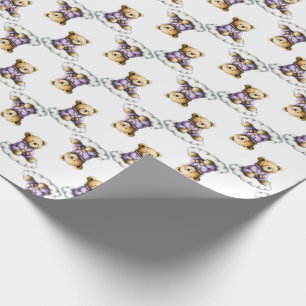 Cute Teddy Bear on a Fluffy Cloud Purple PJs Wrapping Paper