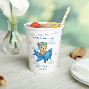 Cute Teddy Bear on Aeroplane Baby Shower Paper Cup
