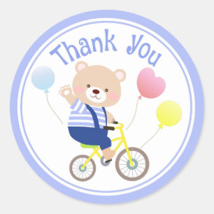 Cute Teddy Bear on Bicycle Thank You Stickers