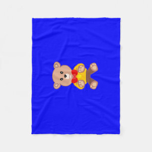 Cute Teddy Bear on Blue Fleece Blanket