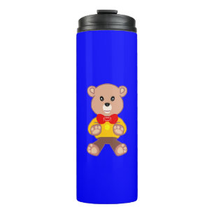 Cute Teddy Bear on Blue Thermal Tumbler
