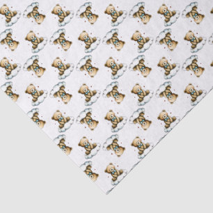 Cute Teddy Bear on Fluffy Cloud Blue Bow Tie Tissue Paper