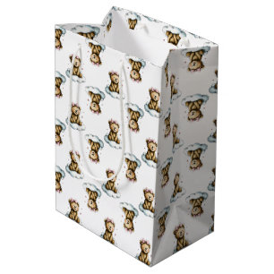 Cute Teddy Bear on Fluffy Cloud Pink Hair Bow Medium Gift Bag