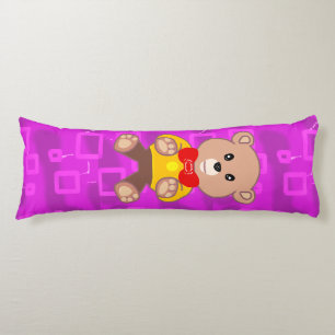 Cute Teddy Bear on Pink Geometric Body Cushion