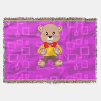 Cute Teddy Bear on Pink Geometric 