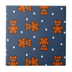 Cute teddy bear on polka dot tile