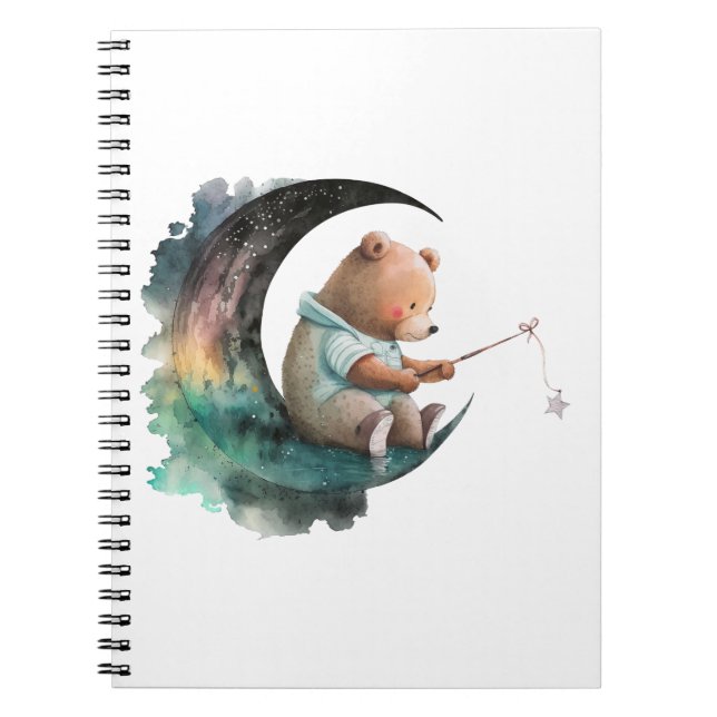 Cute Teddy Bear on the Moon, Plush Cartoon Bear Notebook (Front)