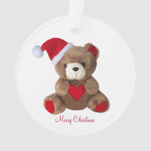 Cute teddy bear on white ornament (Front)