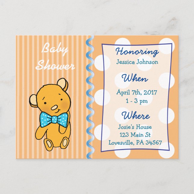 Cute Teddy Bear Orange Baby Shower Invitation (Front)