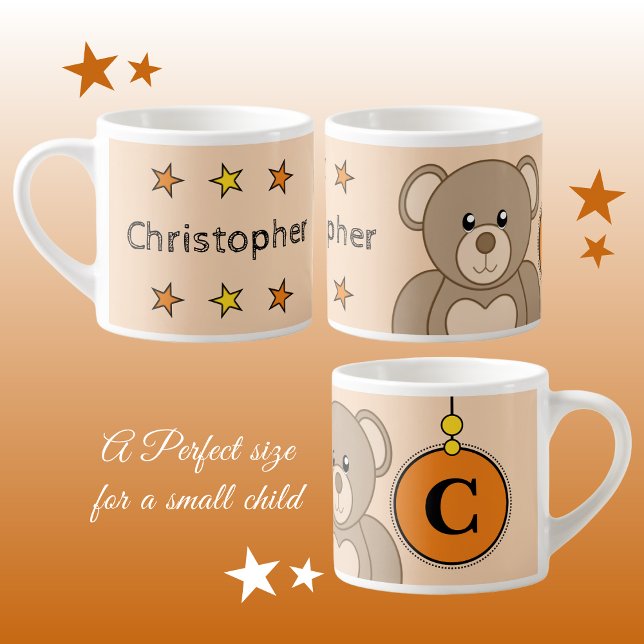 Cute teddy bear orange yellow with stars child's espresso cup (Creator Uploaded)