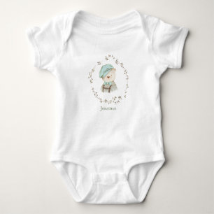 Cute Teddy Bear Overalls Hat Personalised Name Baby Bodysuit