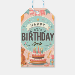 Cute Teddy Bear Pastel Pink Happy Birthday Gift Tags