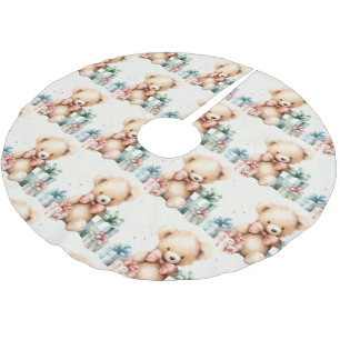 Cute Teddy Bear Pattern Christmas Brushed Polyester Tree Skirt