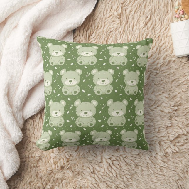 Cute Teddy Bear Pattern Green Plush Bear Cushion (Blanket)