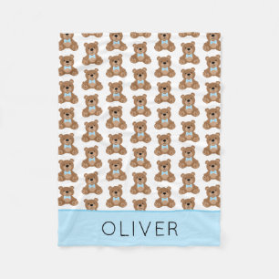 Cute Teddy Bear Pattern Personalised Boy Fleece Blanket