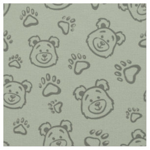 Cute Teddy Bear Paws Boho Boy Baby Kids Sage Green Fabric