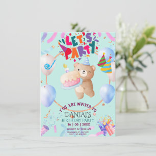 Cute Teddy Bear Personalised Birthday Invitation 