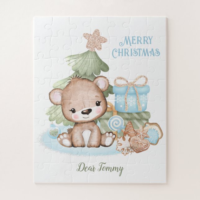 Cute Teddy Bear Personalised Christmas Jigsaw Puzzle (Vertical)