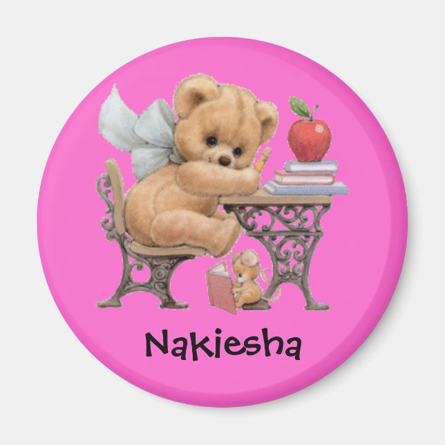Cute Teddy Bear Personalised Name Gift Magnet (Front)