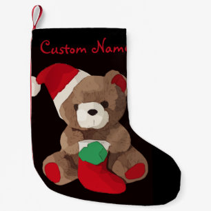 Cute Teddy Bear Personalised name Small Christmas Stocking