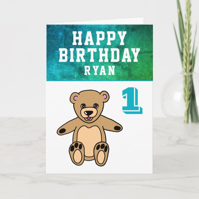 Cute Teddy Bear Photo Boy 1st Birthday  Card (Front)