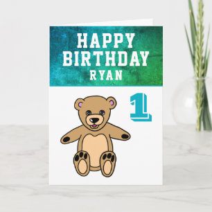 Cute Teddy Bear Photo Boy 1st Birthday  Card