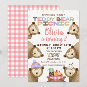 Cute Teddy Bear Picnic Birthday Invitation Girl