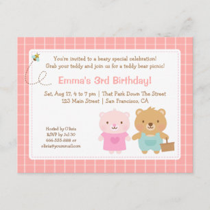 Cute Teddy Bear Picnic Kids Party Birthday Invitation