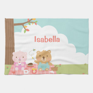 Cute Teddy Bear Picnic Party Outdoor For Kids Tea Towel