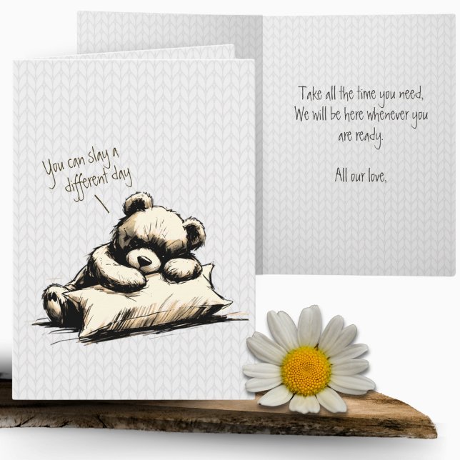 Cute Teddy Bear Pillow Sadness Healing  Card (Creator Uploaded)