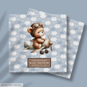 Cute Teddy Bear Pilot Baby Shower Guest Book Boy