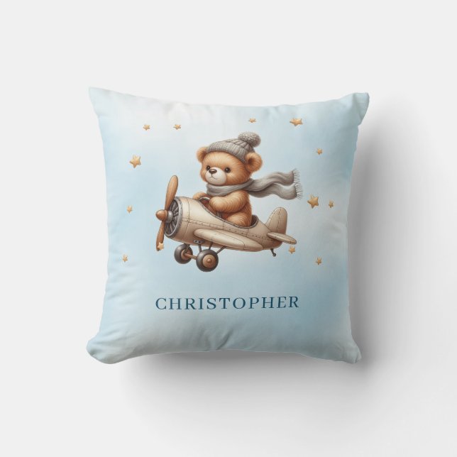 Cute teddy bear pilot boy baby shower gift cushion (Front)