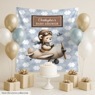 Cute teddy bear pilot boy shower celebration sign tapestry