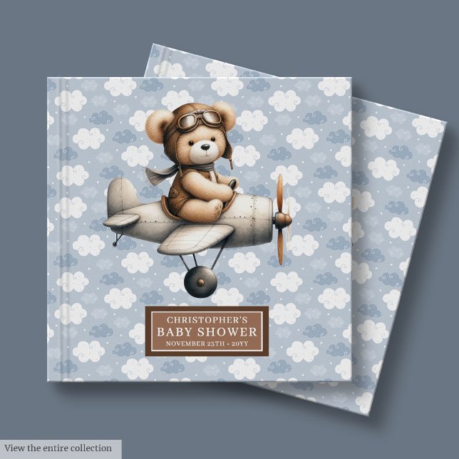 Cute Teddy Bear Pilot Guest Book Baby Shower Decor (Cute Teddy Bear Pilot Guest Book Baby Shower Decor)