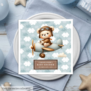 Cute Teddy Bear Pilot Napkins Baby Boy Celebration