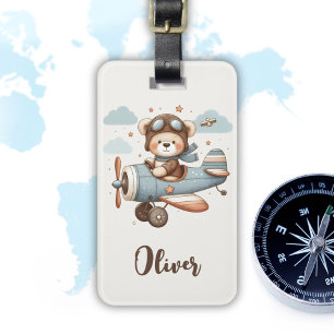 Cute Teddy Bear Pilot Personalised Luggage Tag