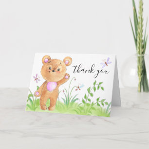 Cute Teddy Bear Pink Baby Girl Shower  Thank You Card
