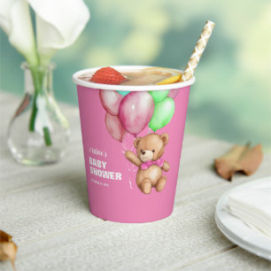 Cute Teddy Bear Pink Baby Shower Paper Cups